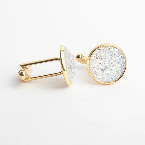Simple Fashion Shirt Cufflinks for Men Drusy Rhinestones Cuff Links Round Sleeve Button Christmas Gifts Men's Cuff link Gemelos