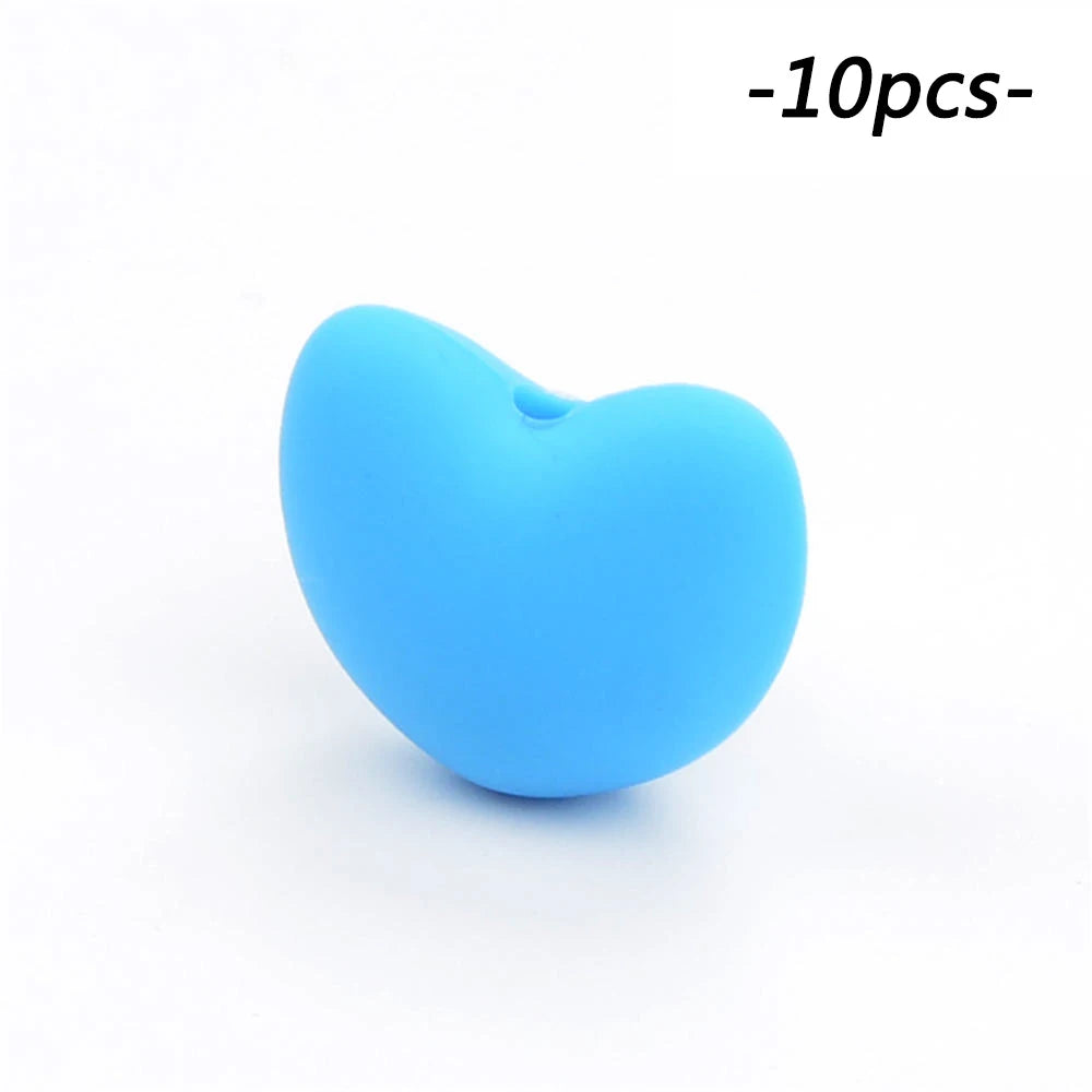 LOFCA Silicone Beads Heart Shape 10pcs Charm Teether Baby Teething Jewelry Nursing Baby Oral Care For Pacifier Holder Necklace