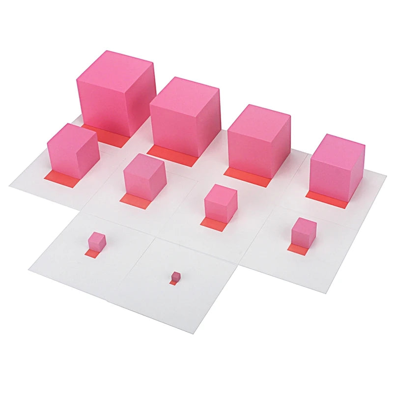 Montessori Materials Pink Tower with 10Pcs Stand Cards 0.7-7CM Early Childhood Education Preschool Kids Toys Brinquedos Juguetes