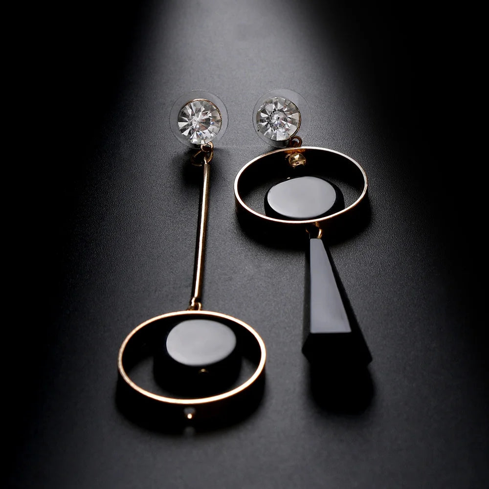 1 Pair Special Women Asymmetry Rhinestone Long Earrings Black Acrylic Pendant Drop Dangle Earrings Jewelry Nice Gift  GIFT