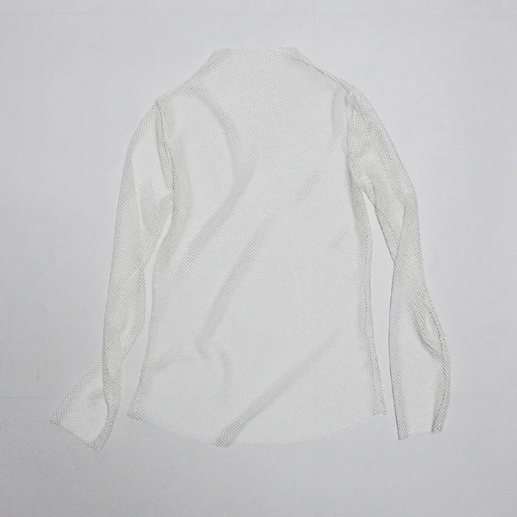 Women Fishnet Mesh See-through Black shirts Female Harajuku Sexy Long Sleeve Tee Tops