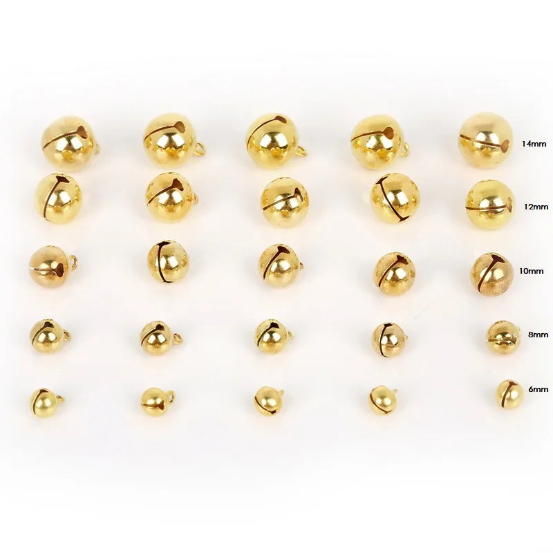 20-100Pcs 6mm/8mm/10mm/12mm/14mm Gold Copper Loose Beads Small Jingle Bells Merry Xmas Christmas Tree Decoration Ornament Home