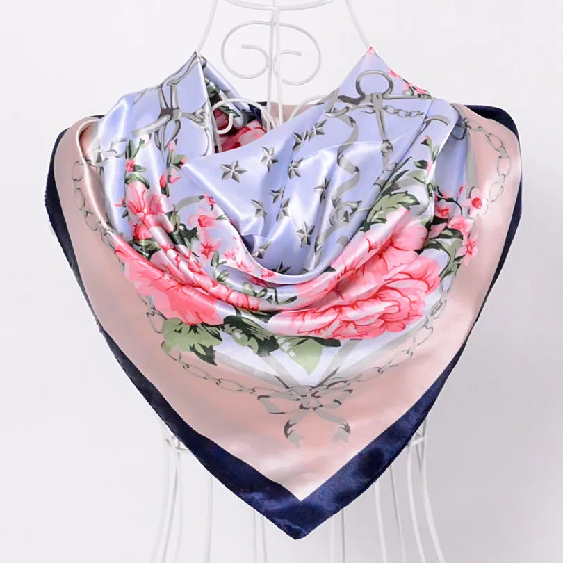 New Style Snakeskin Pattern Square Scarves Wraps Printed Hot Sale Women Pink Blue Silk Scarf Shawl Unisex Muslim Silk Muffler