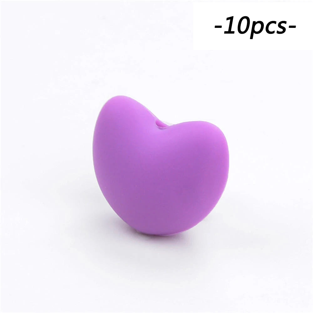 LOFCA Silicone Beads Heart Shape 10pcs Charm Teether Baby Teething Jewelry Nursing Baby Oral Care For Pacifier Holder Necklace