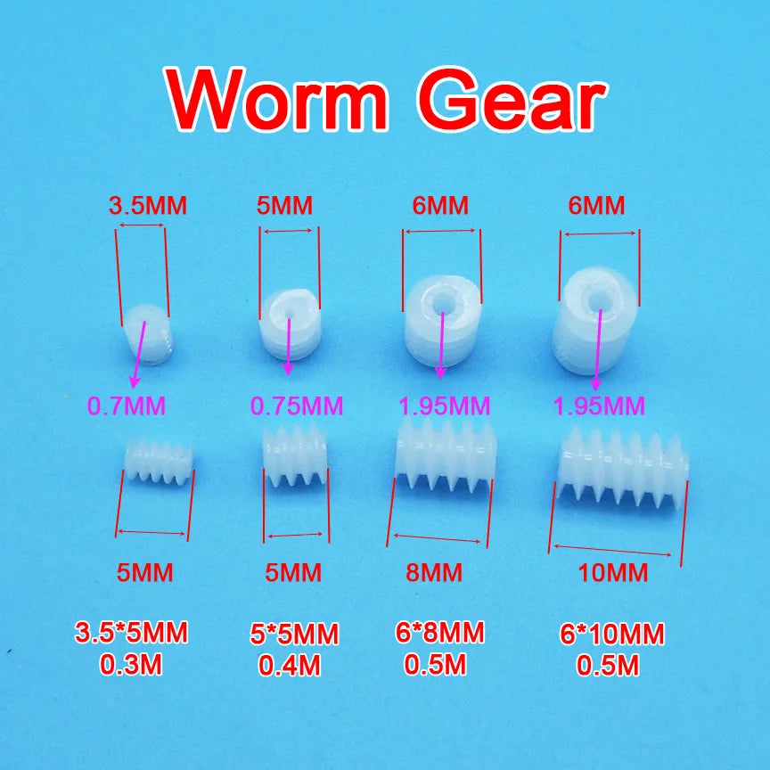 10PCS Sample Worm Gear 3.5*5mm 0.3M / 5x5mm 0.8A 0.4M / 6x8mm 6x10mm 0.5M 2A DIY Toy Models Transmission Helical Gears
