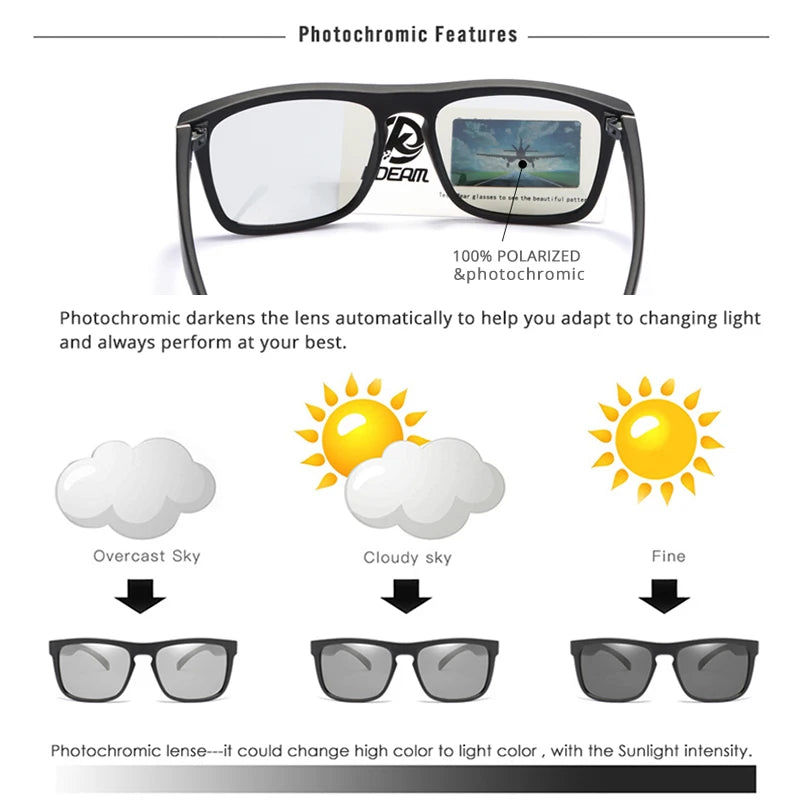 KDEAM High Fashion Polarized Sunglasses For Men and Women UV-Block Night Driving Glasses Photochromic lentes de sol mujer