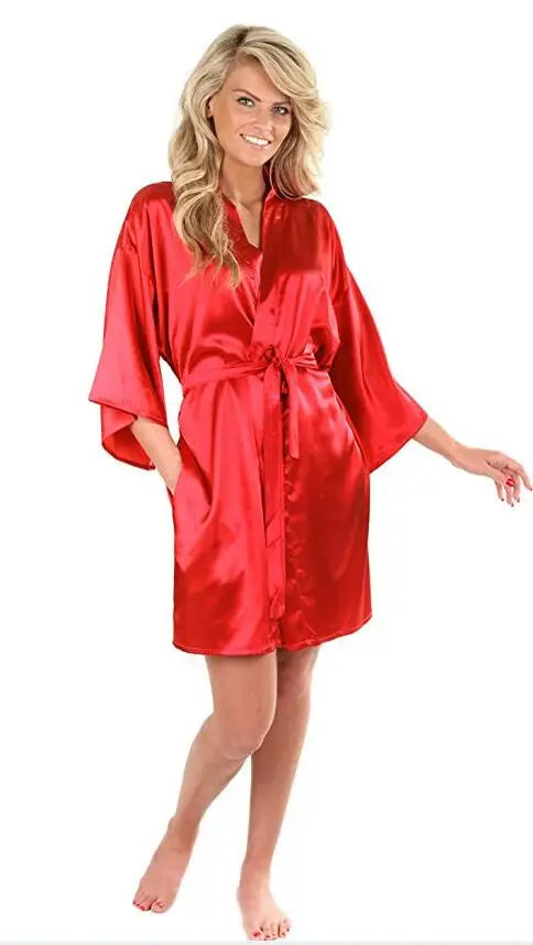 New Black Chinese Women's Faux Silk Robe Bath Gown Hot Sale Kimono Yukata Bathrobe Solid Color Sleepwear S M L XL XXL NB032