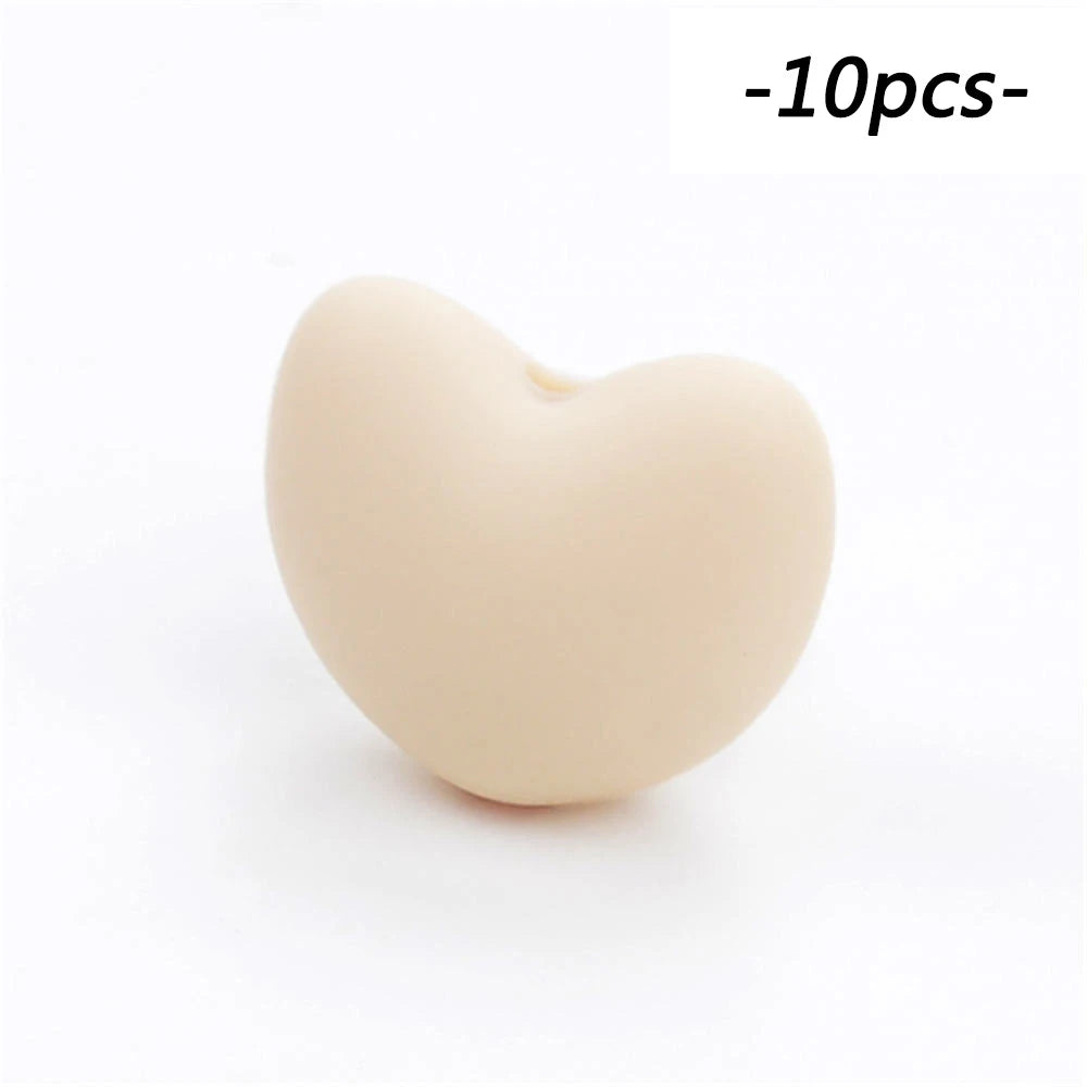 LOFCA Silicone Beads Heart Shape 10pcs Charm Teether Baby Teething Jewelry Nursing Baby Oral Care For Pacifier Holder Necklace