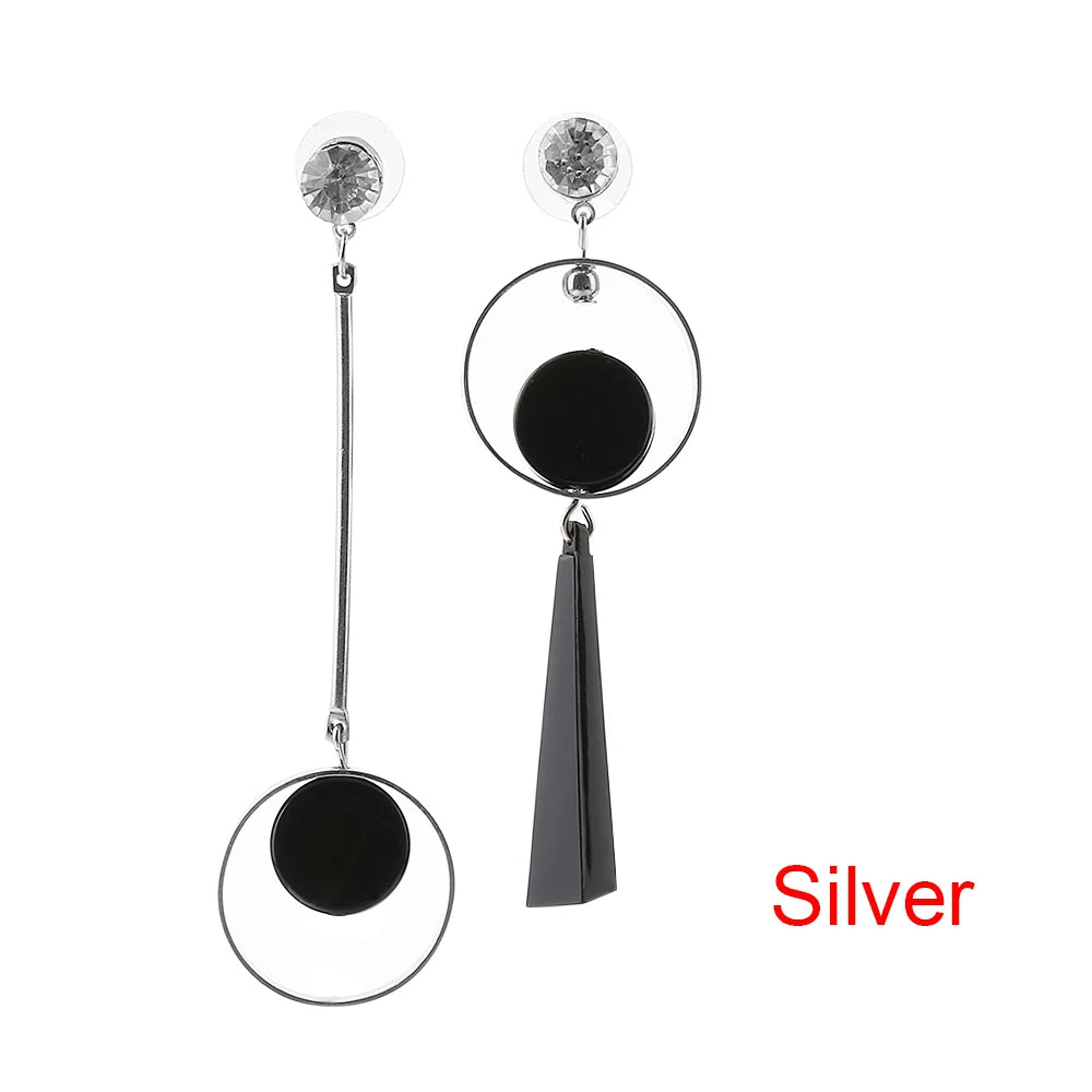 1 Pair Special Women Asymmetry Rhinestone Long Earrings Black Acrylic Pendant Drop Dangle Earrings Jewelry Nice Gift  GIFT