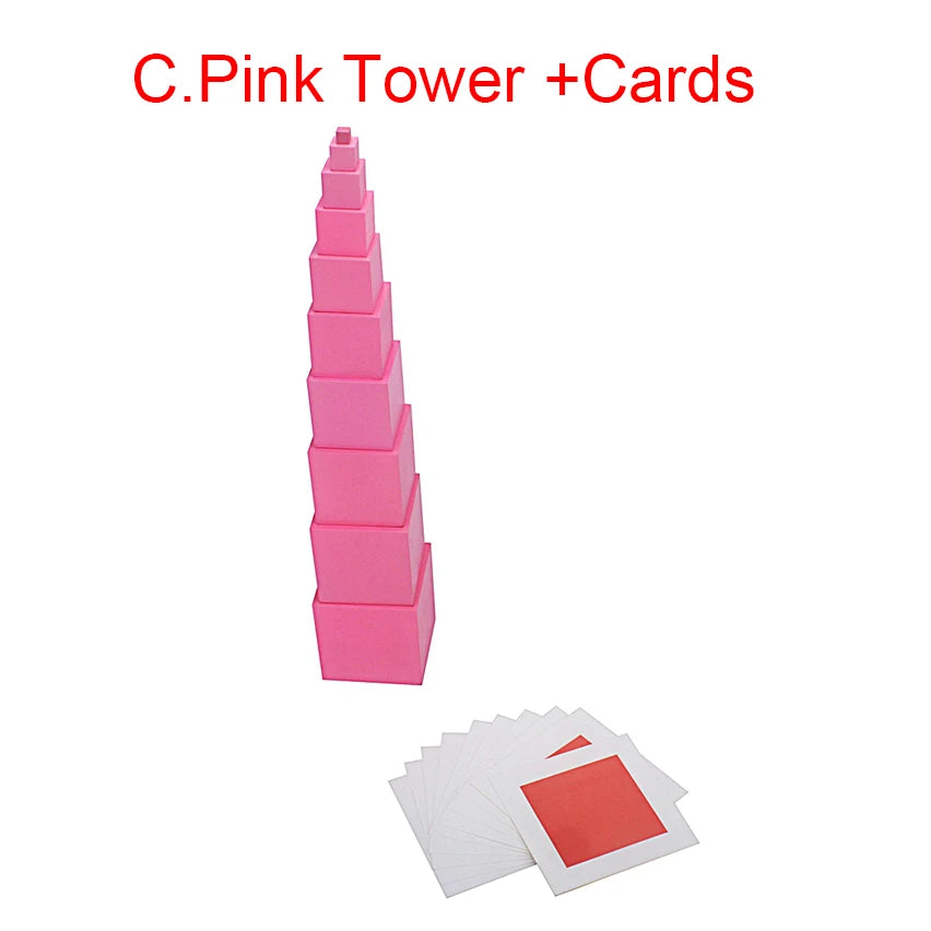 Montessori Materials Pink Tower with 10Pcs Stand Cards 0.7-7CM Early Childhood Education Preschool Kids Toys Brinquedos Juguetes