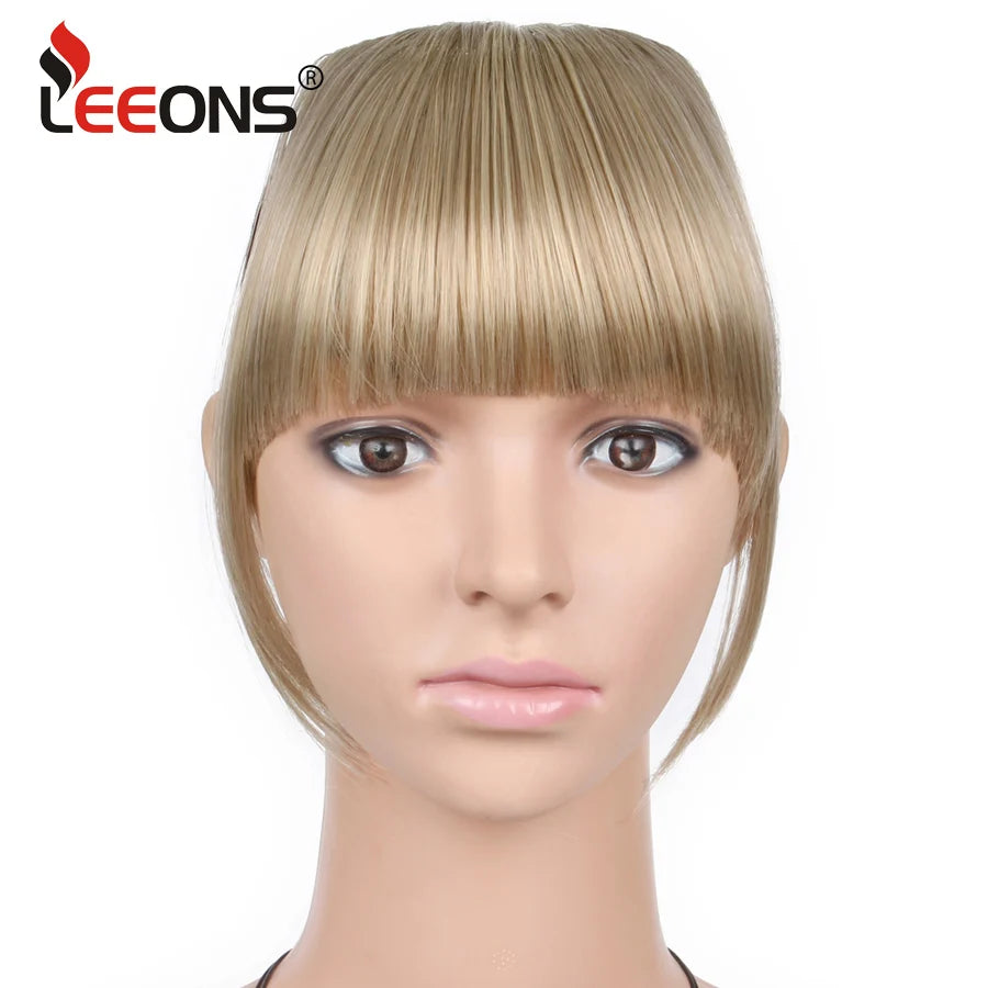 Natural Straight Synthetic Blunt Bangs High Temperature Fiber Brown Women Clip-In Full Bangs With Fringe Of Hair 6 Inch Leeons