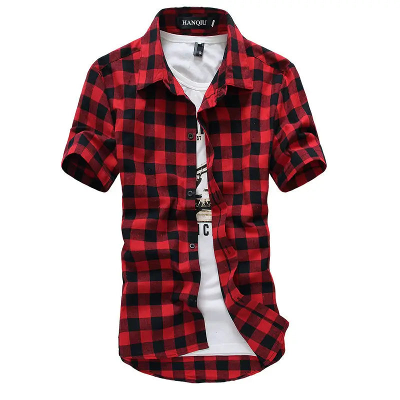 Red And Black Plaid Shirt Men Shirts 2025 New Summer Fashion Chemise Homme Mens Checkered Shirts Short Sleeve Shirt Men Blouse