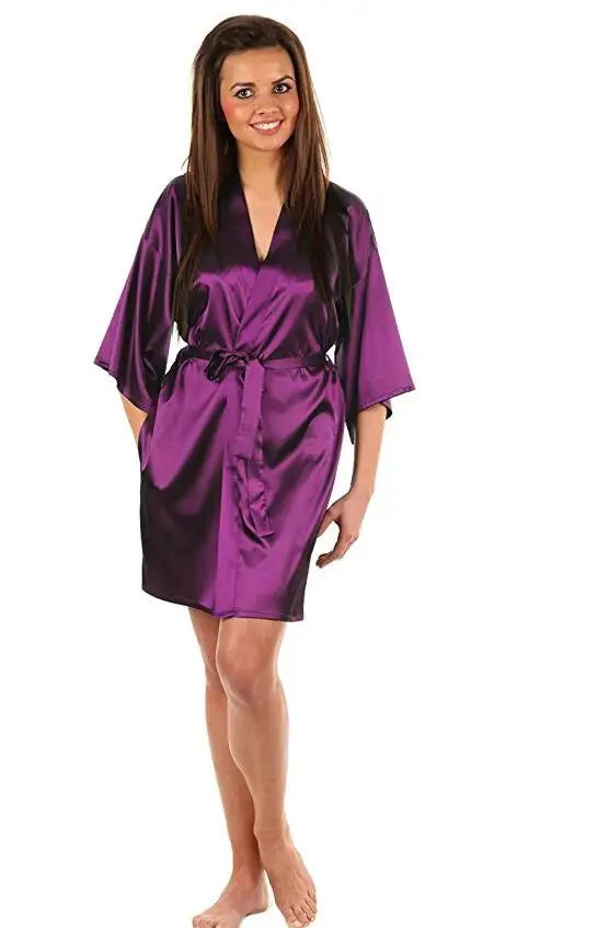 New Black Chinese Women's Faux Silk Robe Bath Gown Hot Sale Kimono Yukata Bathrobe Solid Color Sleepwear S M L XL XXL NB032