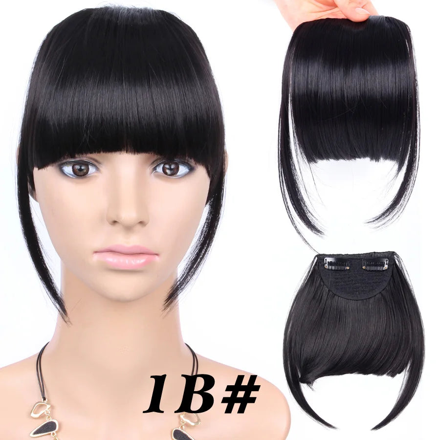 Natural Straight Synthetic Blunt Bangs High Temperature Fiber Brown Women Clip-In Full Bangs With Fringe Of Hair 6 Inch Leeons