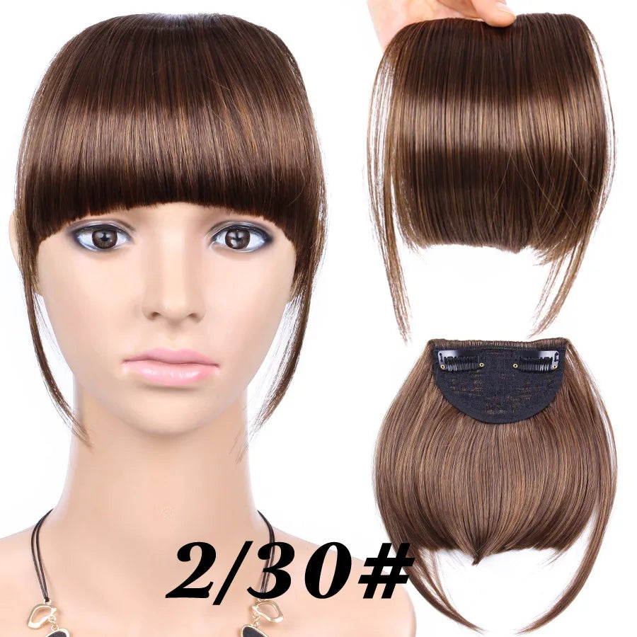 Natural Straight Synthetic Blunt Bangs High Temperature Fiber Brown Women Clip-In Full Bangs With Fringe Of Hair 6 Inch Leeons