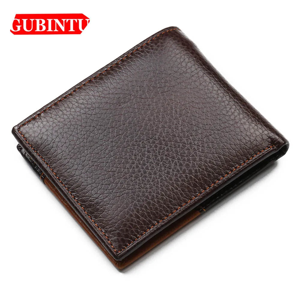 GUBINTU Men Wallets Genuine Cow Leather Short Design Card Holder Passcard Pocket Men Purse High Quality Brand Male wallet