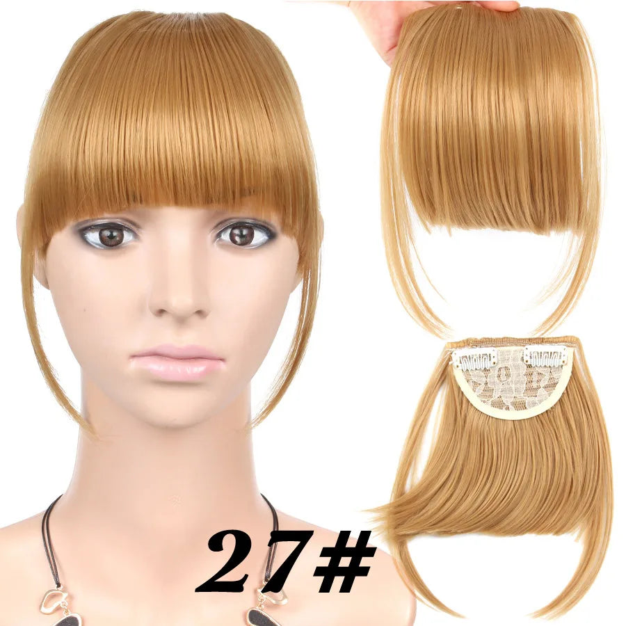 Natural Straight Synthetic Blunt Bangs High Temperature Fiber Brown Women Clip-In Full Bangs With Fringe Of Hair 6 Inch Leeons