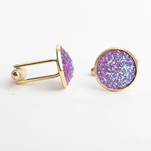 Simple Fashion Shirt Cufflinks for Men Drusy Rhinestones Cuff Links Round Sleeve Button Christmas Gifts Men's Cuff link Gemelos
