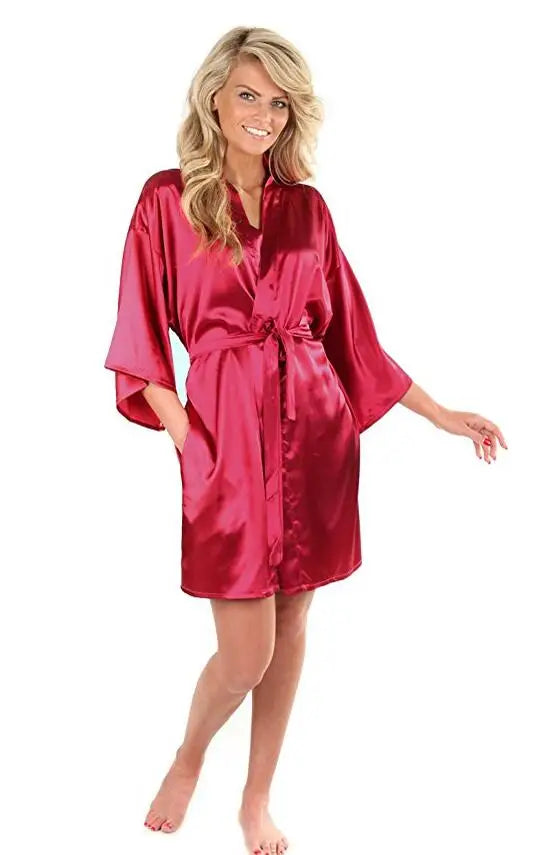 New Black Chinese Women's Faux Silk Robe Bath Gown Hot Sale Kimono Yukata Bathrobe Solid Color Sleepwear S M L XL XXL NB032