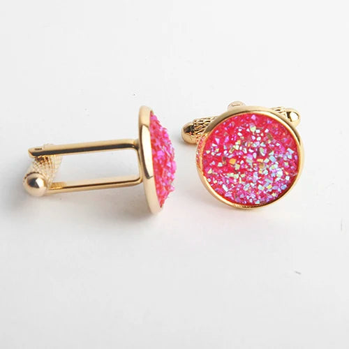 Simple Fashion Shirt Cufflinks for Men Drusy Rhinestones Cuff Links Round Sleeve Button Christmas Gifts Men's Cuff link Gemelos