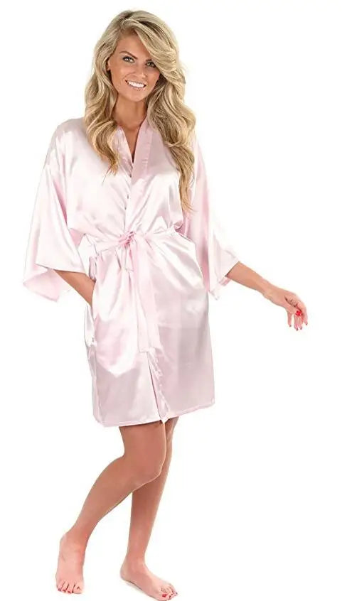 New Black Chinese Women's Faux Silk Robe Bath Gown Hot Sale Kimono Yukata Bathrobe Solid Color Sleepwear S M L XL XXL NB032