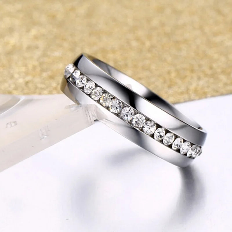 Cute Vintage Stainless Steel Ring Anel Inlay Reinestone Bridal Engagement Wedding Ring for Women Christmas Gift Fashion Jewelry