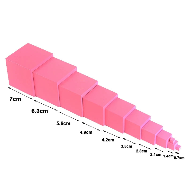 Montessori Materials Pink Tower with 10Pcs Stand Cards 0.7-7CM Early Childhood Education Preschool Kids Toys Brinquedos Juguetes