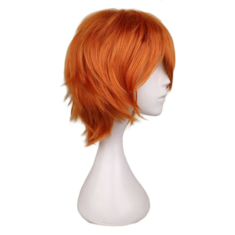 QQXCAIW Synthetic Men Short Costume Cosplay Wig Boys Orange Heat Resistant Hair Wigs