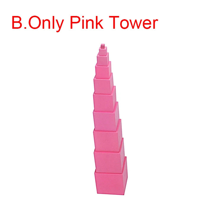 Montessori Materials Pink Tower with 10Pcs Stand Cards 0.7-7CM Early Childhood Education Preschool Kids Toys Brinquedos Juguetes