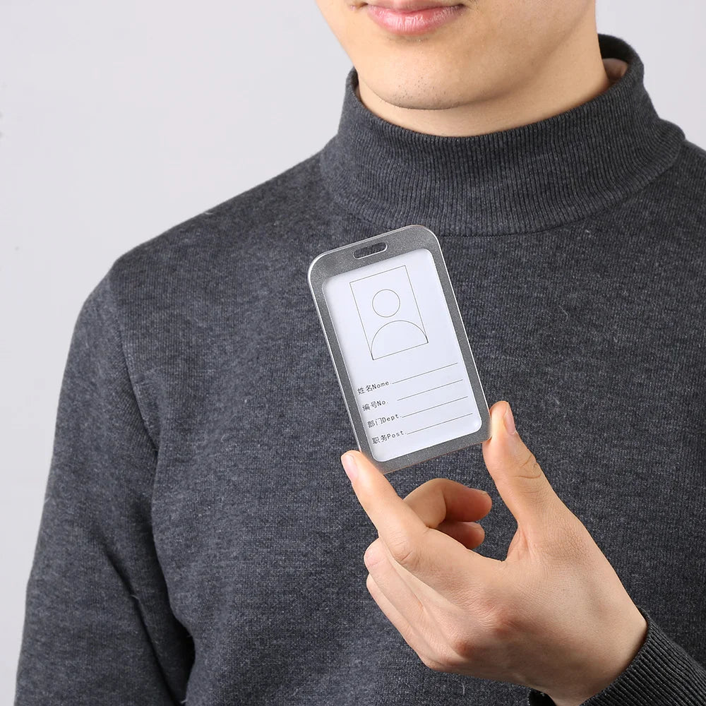 1PC Aluminum Alloy Work Name Card Holders Business Work Card ID Badge Lanyard Holder Hot Vertical Metal ID Business Case