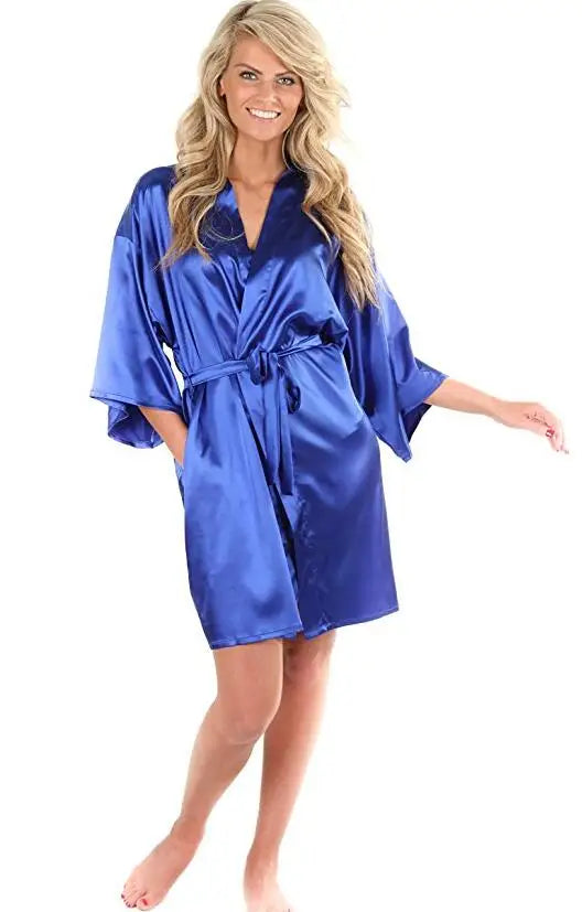 New Black Chinese Women's Faux Silk Robe Bath Gown Hot Sale Kimono Yukata Bathrobe Solid Color Sleepwear S M L XL XXL NB032