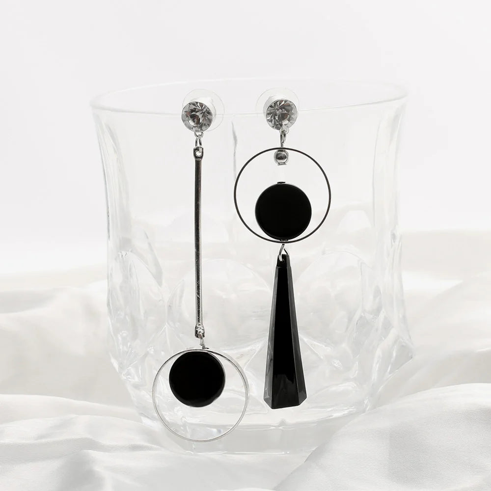 1 Pair Special Women Asymmetry Rhinestone Long Earrings Black Acrylic Pendant Drop Dangle Earrings Jewelry Nice Gift  GIFT