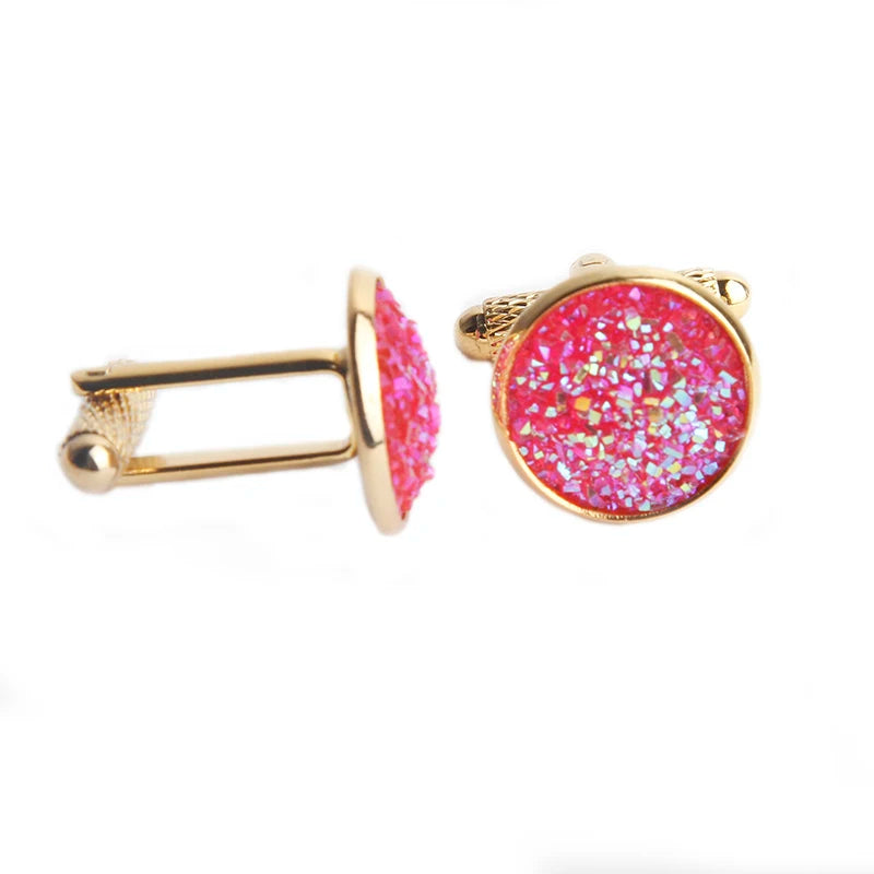 Simple Fashion Shirt Cufflinks for Men Drusy Rhinestones Cuff Links Round Sleeve Button Christmas Gifts Men's Cuff link Gemelos