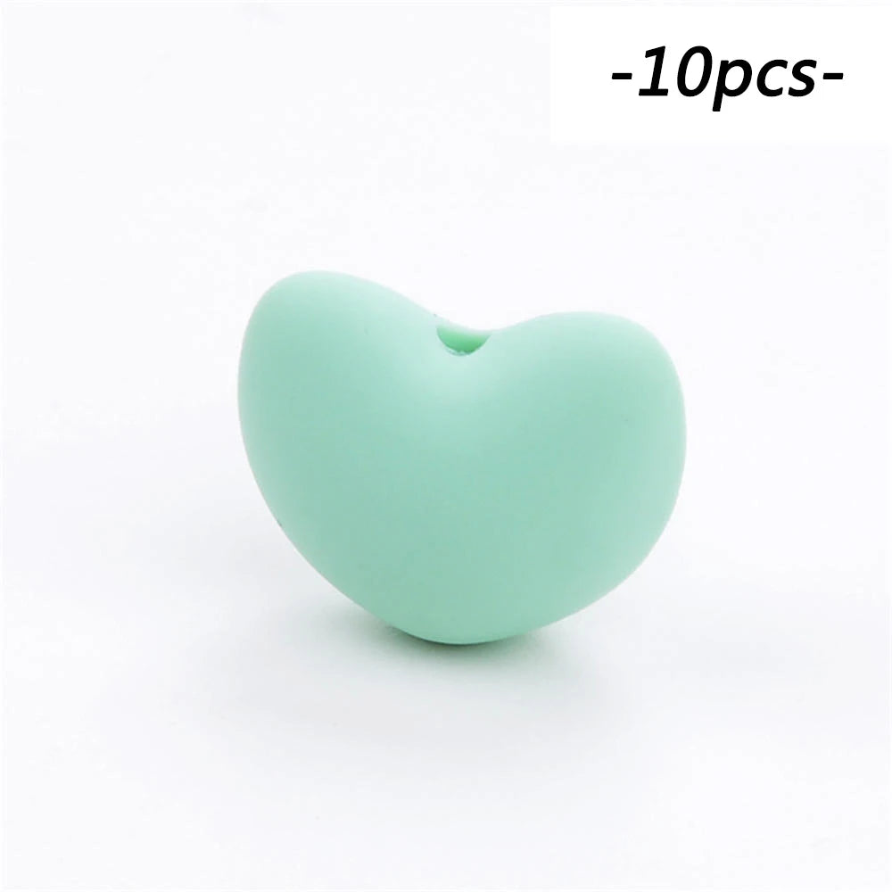 LOFCA Silicone Beads Heart Shape 10pcs Charm Teether Baby Teething Jewelry Nursing Baby Oral Care For Pacifier Holder Necklace