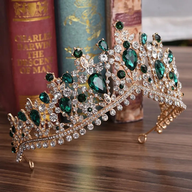 Baroque Bronze Black Green Crystal Bridal Tiaras Crown Vintage Rhinestone Diadem for Brides Headbands Wedding Hair Accessories