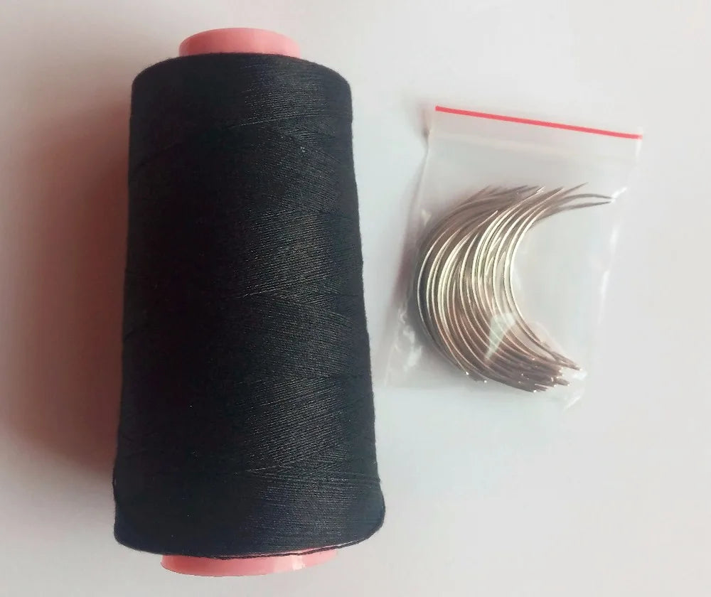 25 pcs C needle with gift 1 roll Black cotton thread weave thread hair weaving thread