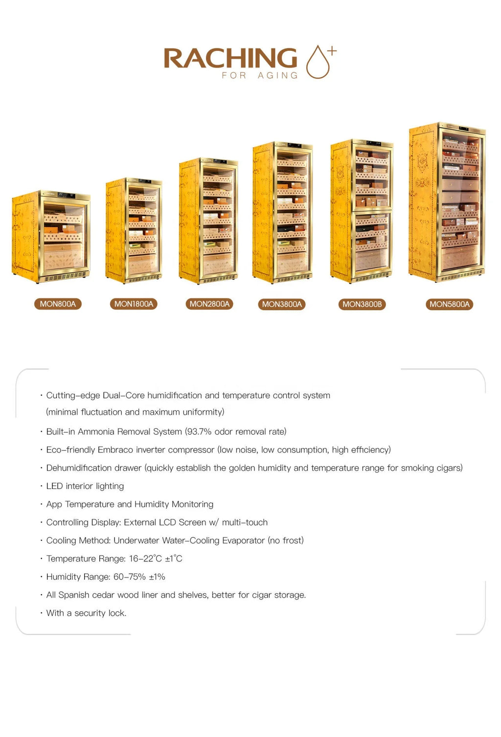 Ready to Ship Raching MON2800A Electric Cigar Humidor With Ammonia Removal Function Cigar Cabinet Accessories