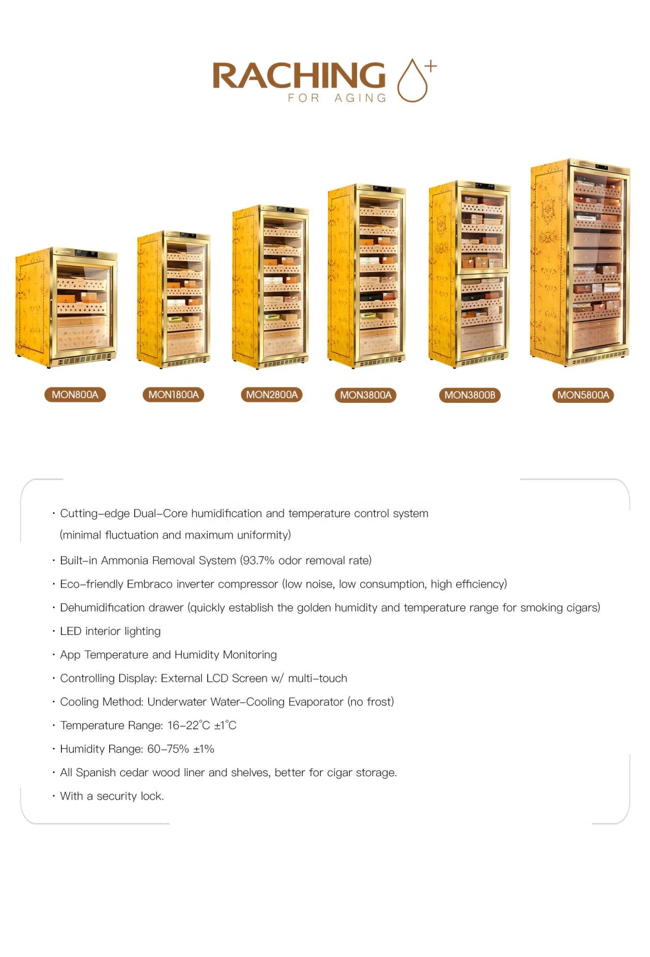 Ready to Ship Raching MON2800A Electric Cigar Humidor With Ammonia Removal Function Cigar Cabinet Accessories