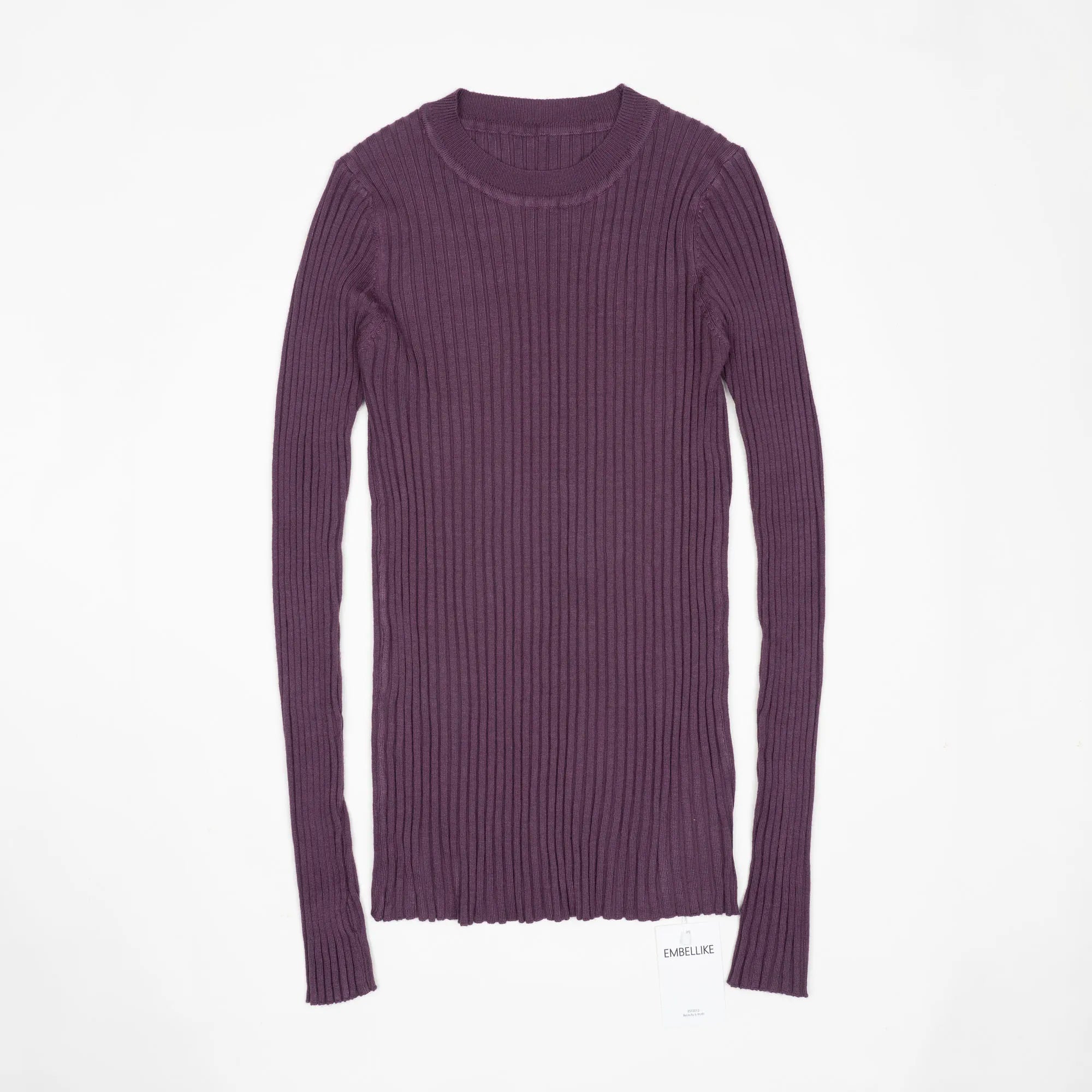 Women Sweater Pullover Basic Crew Neck Ribbed Tops Solid Knitted Jumper With Thumb Hole