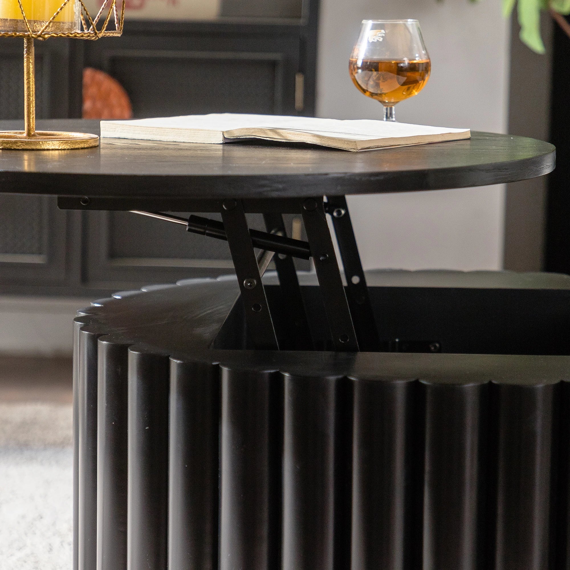 Modern Coffee Table Adjustable Height Foldable Design Handcrafted Wooden Frame No Assembly Required for Hotel Home Living Room