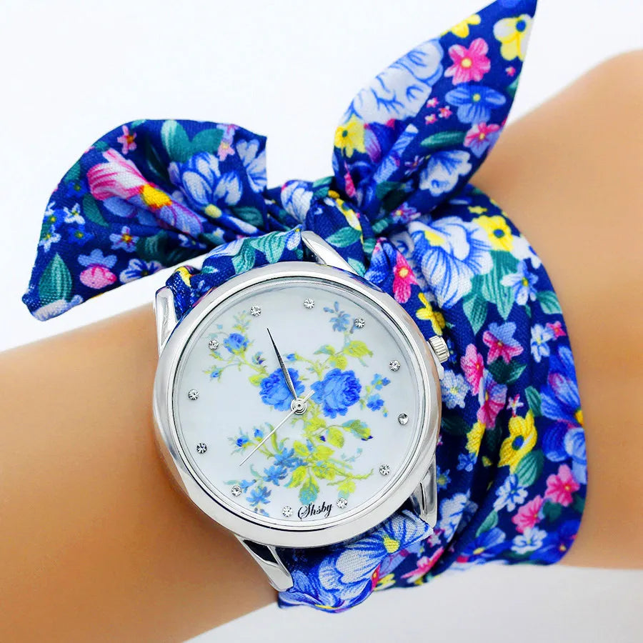 Shsby Brand Unique Ladies Flower Cloth Wristwatch Fashion Women Dress Watch High Quality Fabric Watch Sweet Girls Bracelet Watch