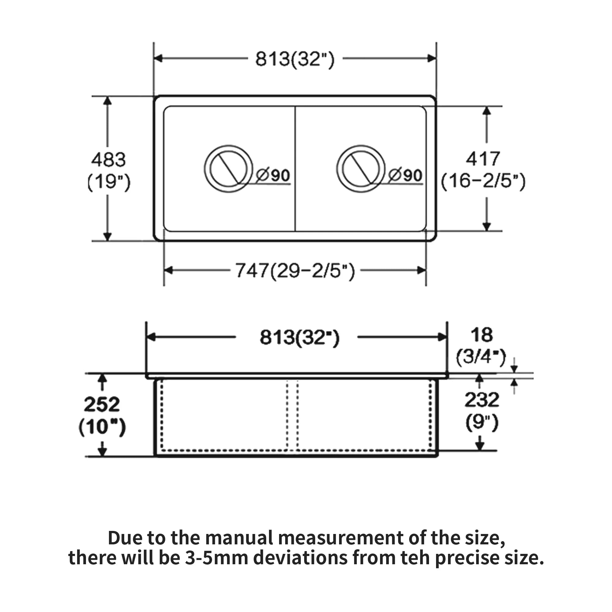 Free Shipping 32Inch Porcelain Kitchen Sinks Undermount Double Bowls Ceramic Farmhouse Sinks