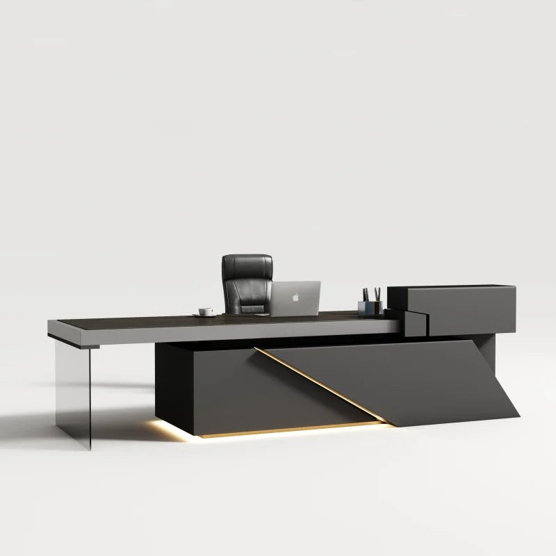 Free Shipping US Warehouse in Stock 78" Executive Desk with Drawers - L Shaped Desk Black Executive Office Desks with LED Light