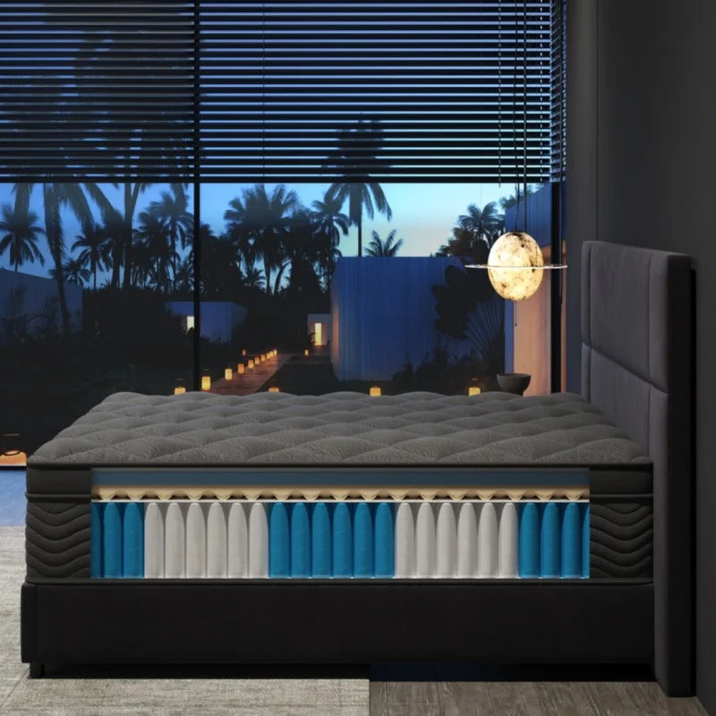 12in Mattresses in a Box, Mattress Queen Size, Pocket Spring&Memory Foam, Motion Isolation Medium Firm Mattress