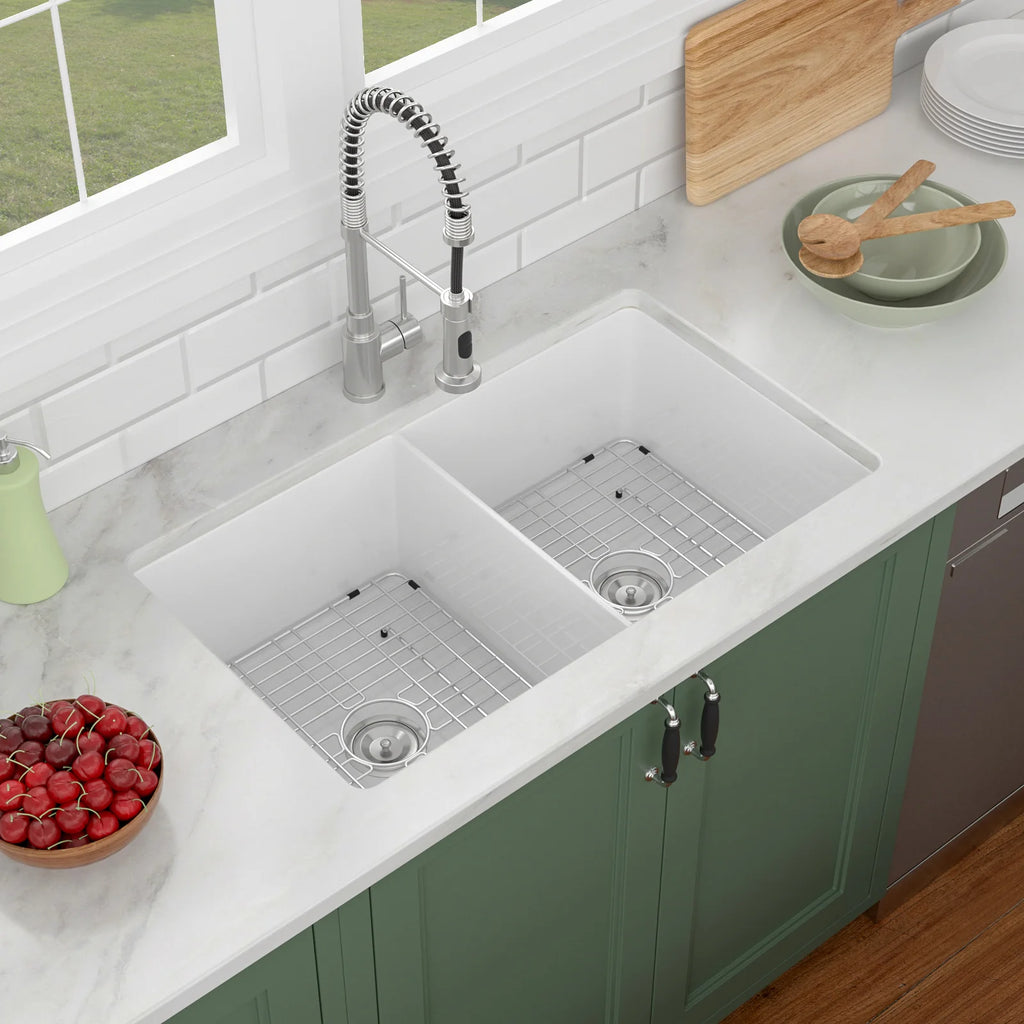 Free Shipping 32Inch Porcelain Kitchen Sinks Undermount Double Bowls Ceramic Farmhouse Sinks