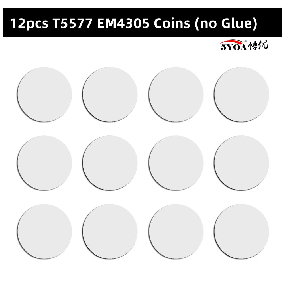 12pcs RFID 125khz EM4305 T5577 Blank Key Tag Chip Ring Coin Cards Tags Keytag Copy Rewritable Writable Rewrite Duplicate 125 khz