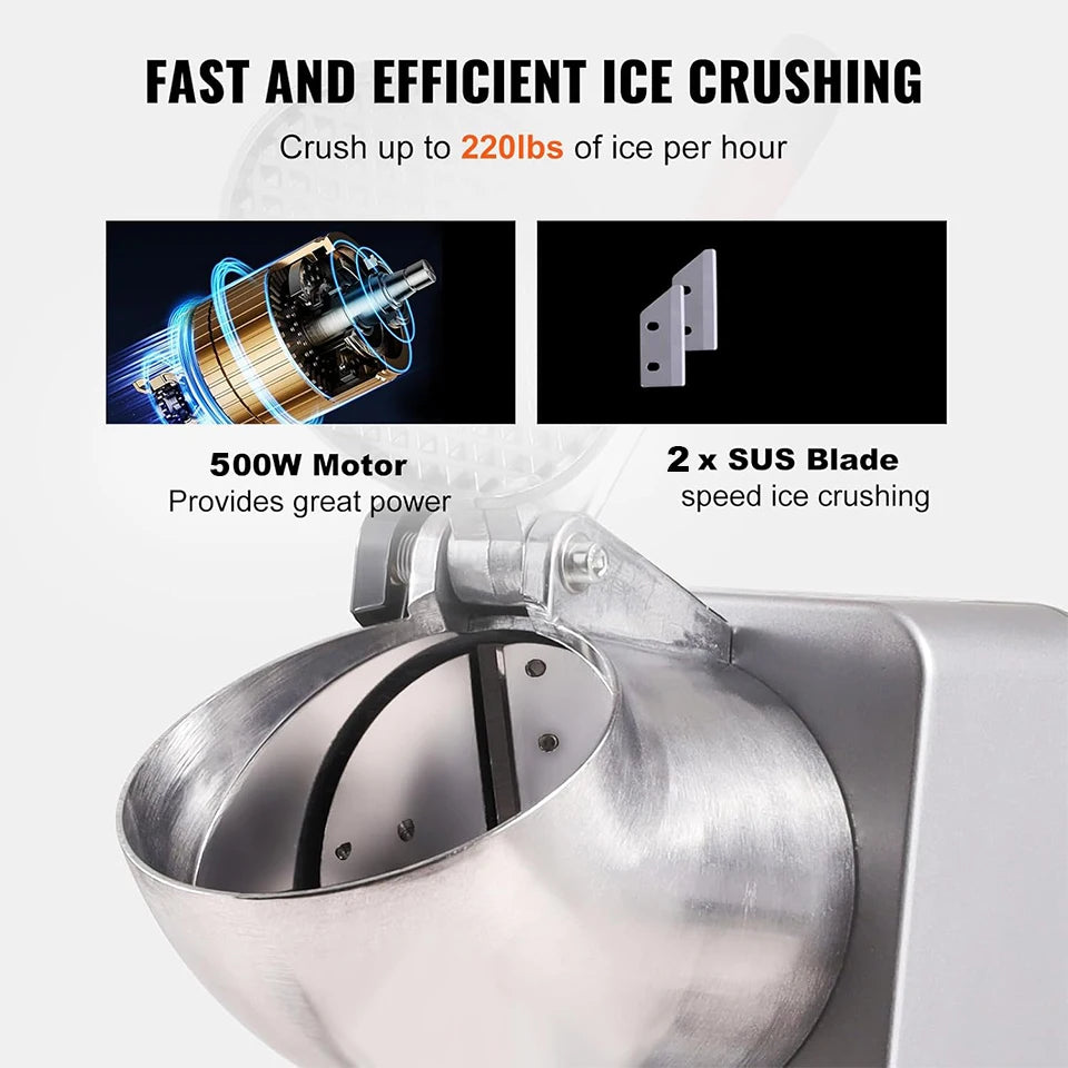 HK300F Electric Snow Cone Shaved Ice Crusher Maker Durable with Safety Cover