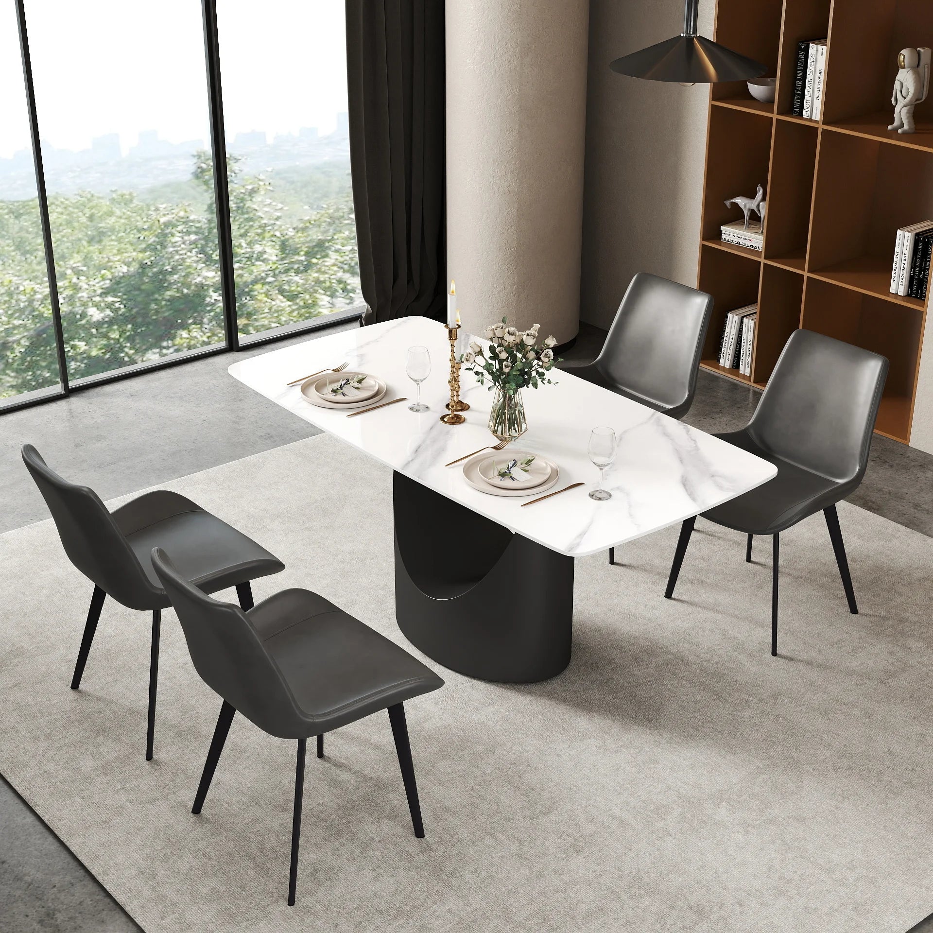 Voxhome US Drop Shipping Dining Room Furniture Modern Design Marble Texture Dining Table Sintered Stone Top Dinner Table Set