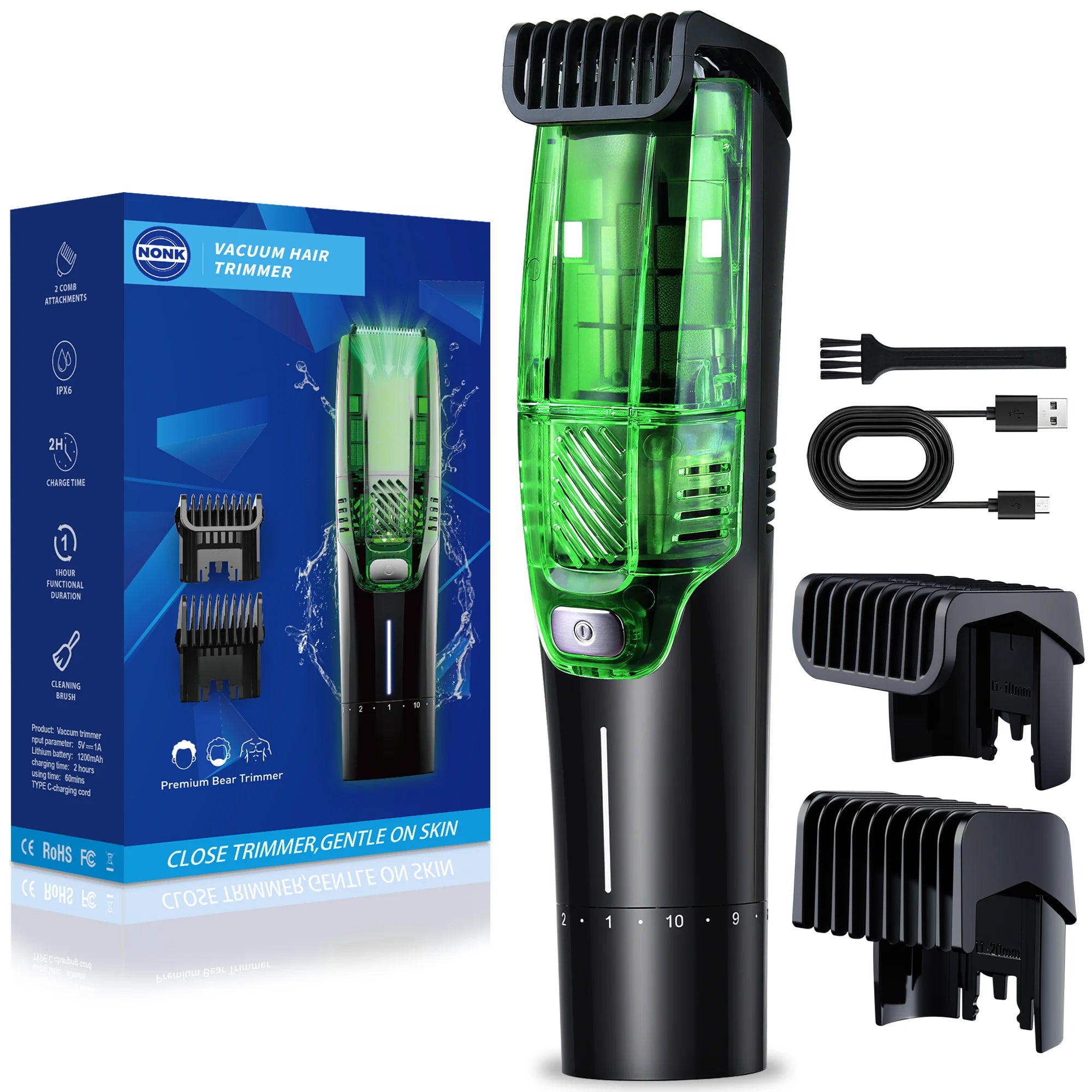 FREE Shipping Premium Facial Hair Groomer Adjustable 20 Length Setting Ipx6 All-in-One Vacuum Beard Trimmer Vaccum Hair Trimmer