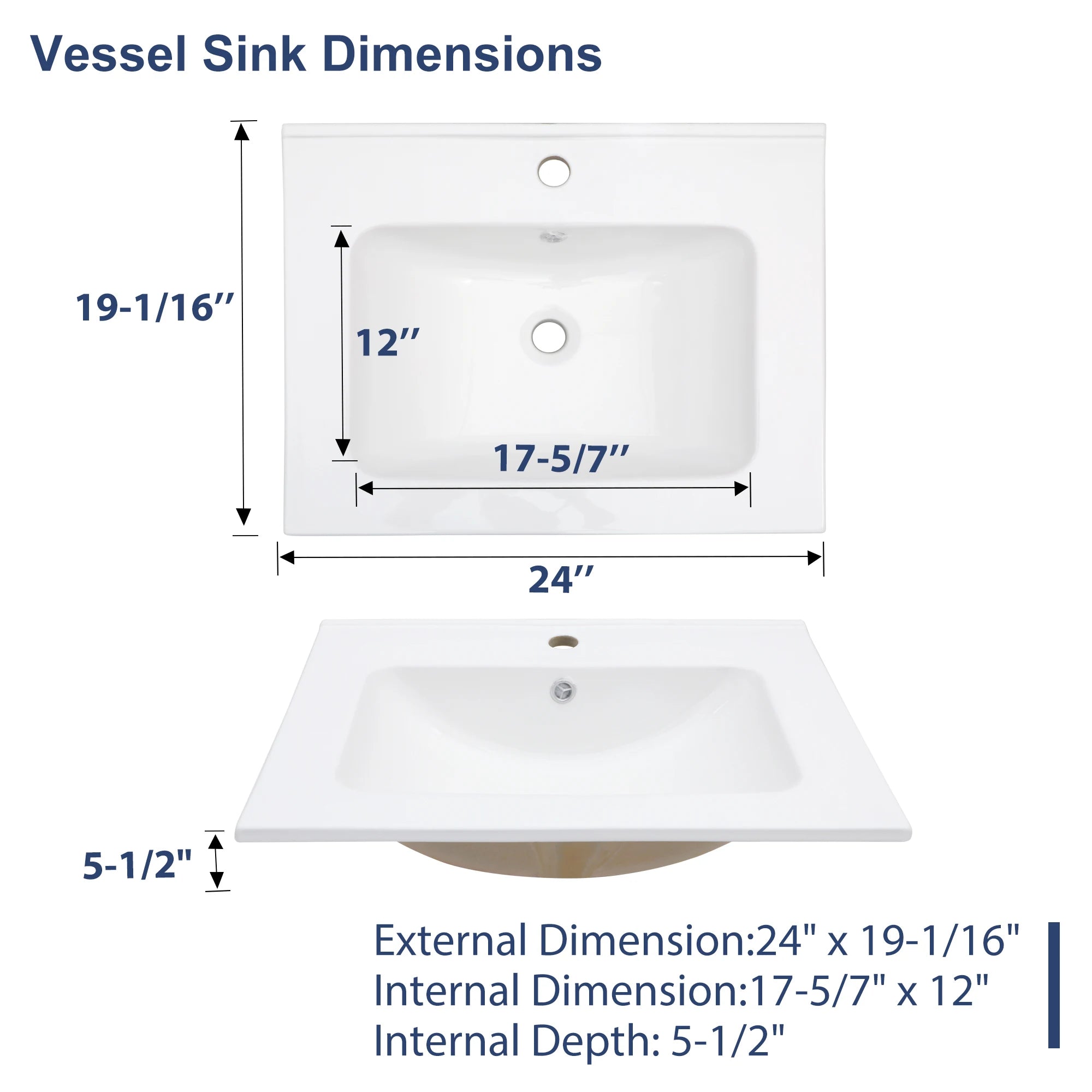 US Free Shipping  Bathroom Vanity Sink Top Ceramic Vanity Sink Top with Overflow, Drop in Bathroom Vessel Sink